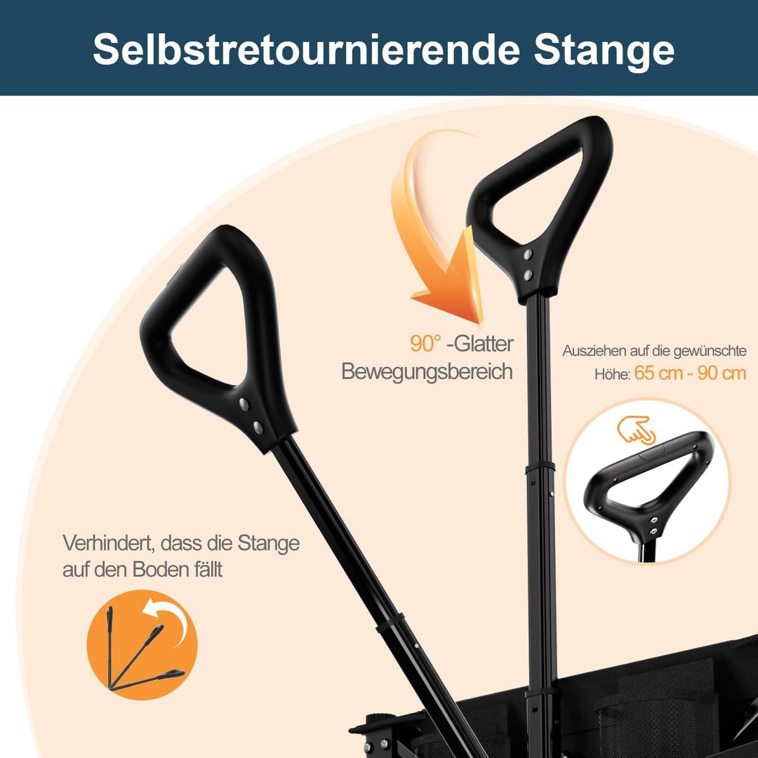 Favoyard Faltwagen Klappbar 100L & 150kg Tragkraft All-Terrain Bollerwagen mit Bremse & Rollen für C