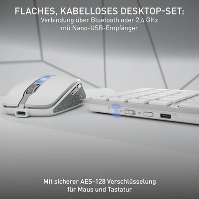 CHERRY DW 9100 SLIM, Kabelloses Tastatur- und Maus-Set, Deutsches Layout (QWERTZ), Bluetooth & 2,4 G