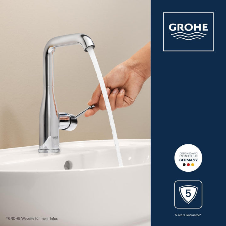 GROHE Essence - Einhand-Waschtischarmatur (wassersparend, DN15, L-Size), chrom, 23541001 L Glatter K