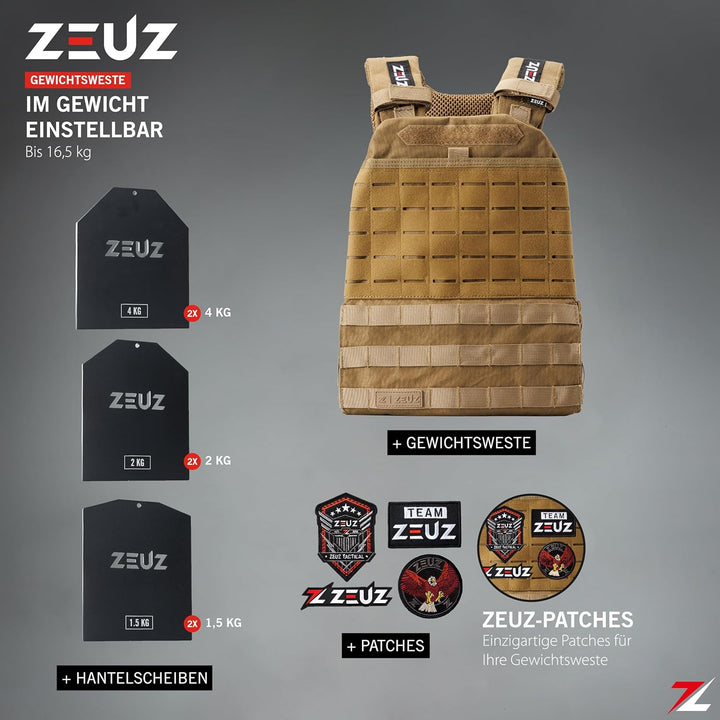 ZEUZ Verstellbare Gewichtsweste 16,5 KG für Fitness, Calesthenics & CrossFit - Weights Plattenträger