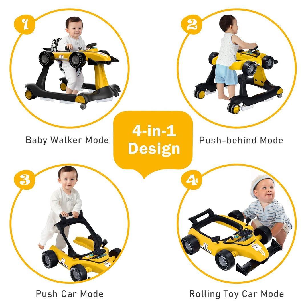 FANTASK 4 in 1 Lauflernhilfe, Baby Walker Autoförmig mit Musikbox, Licht &amp; Rädern, Lauflernwagen kla