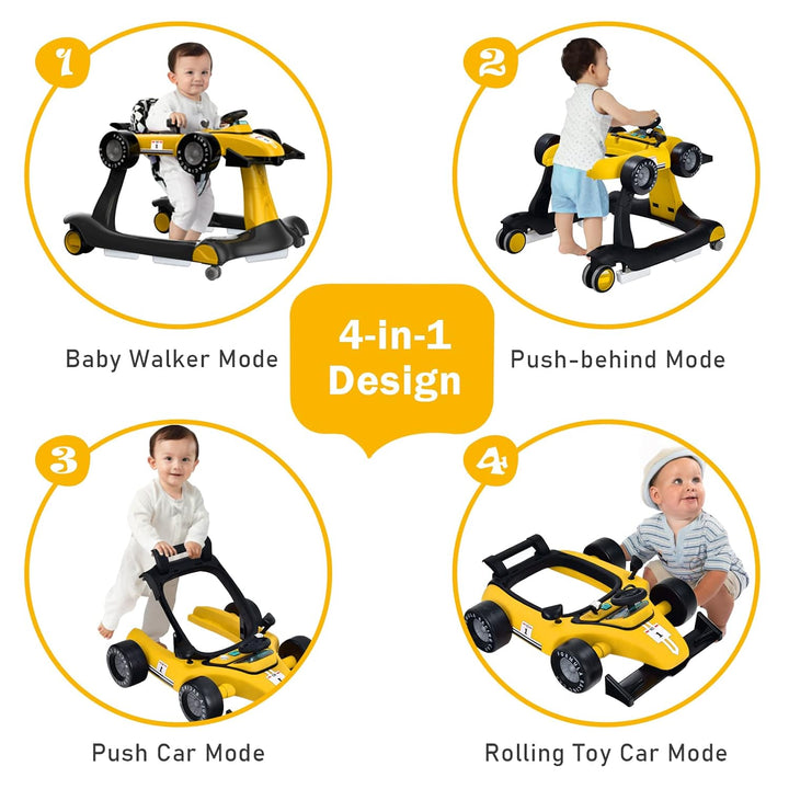 FANTASK 4 in 1 Lauflernhilfe, Baby Walker Autoförmig mit Musikbox, Licht &amp; Rädern, Lauflernwagen kla