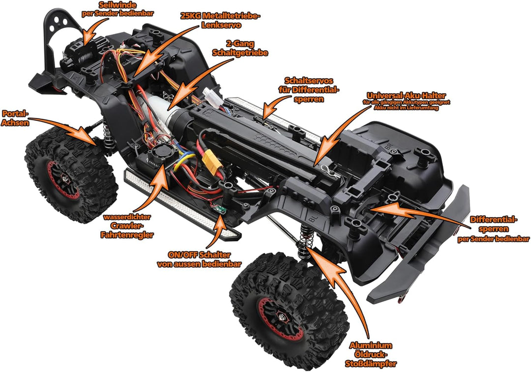 Crawler RC DF-4S Pro rot 4WD mit LEDs und Seilwinde 1/10-3164