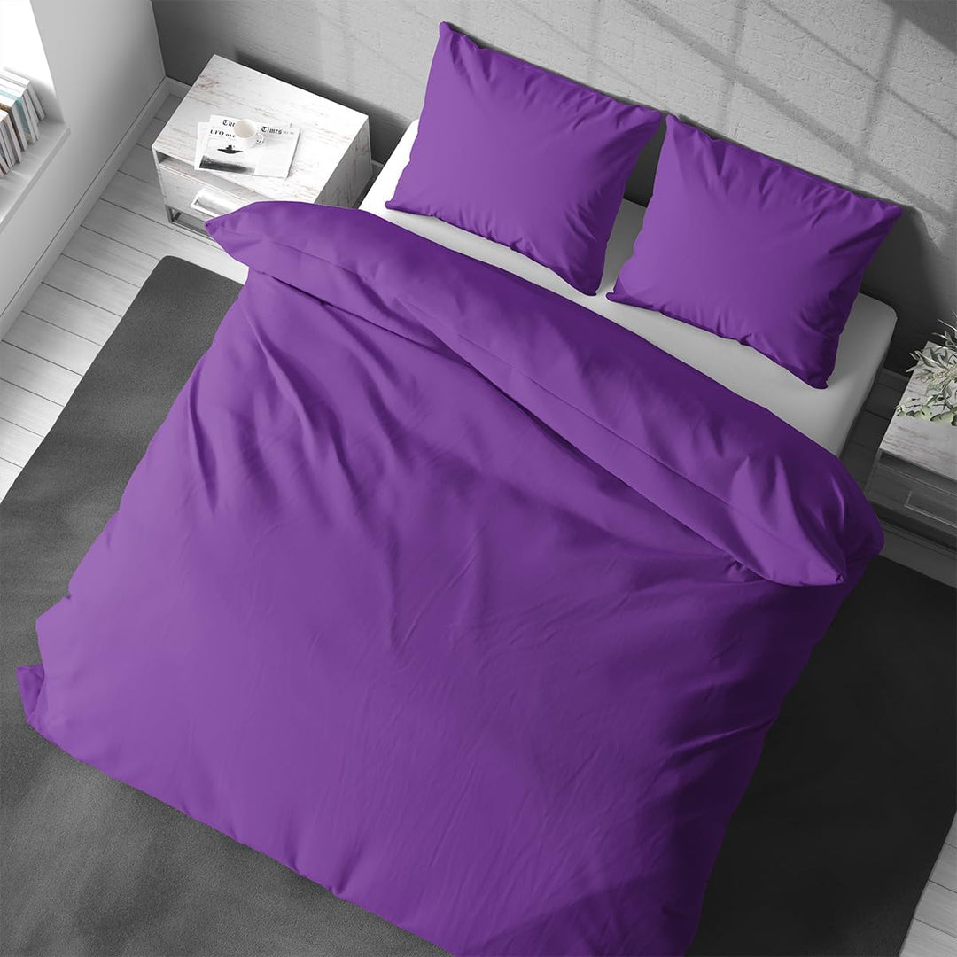 Visaggio Baumwolle Bettwäsche 220x240 cm Einfarbige Bettbezug Garnitur Schlafzimmer Set Lila 240 x 2