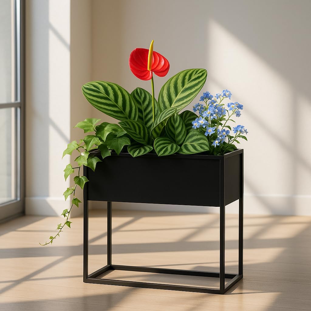 Pflanzenständer Petto - 80x30cm60cm - Farbe Schwarz - für Zimmerblumen - Metallregal - Dekorativer T