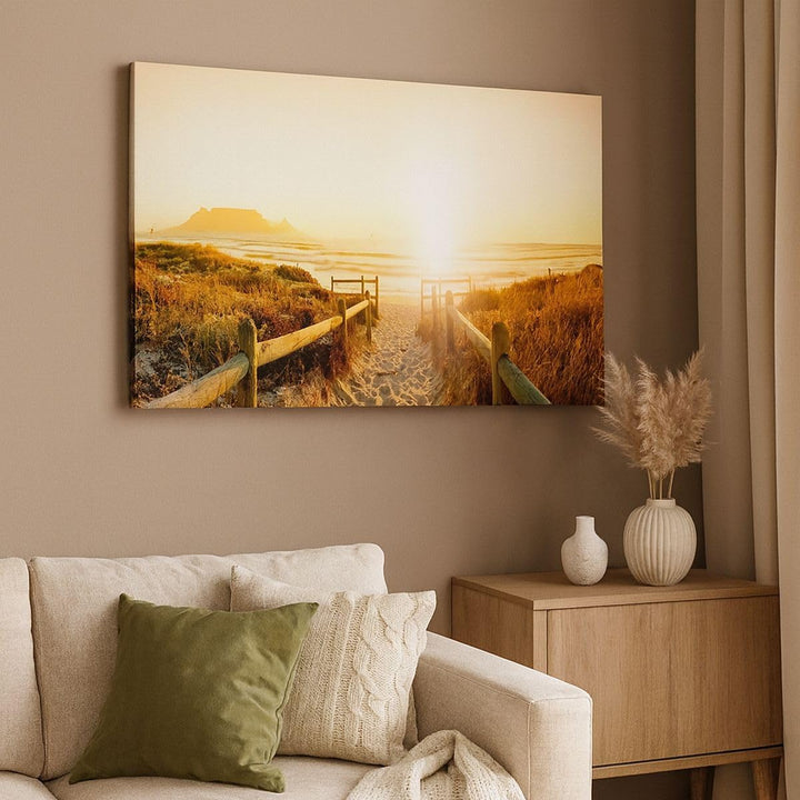 Bilder auf Leinwand 100x70cm Leinwandbild Sonnenaufgang Welle Insel Meer Gross Wanddeko Bild Schlafz