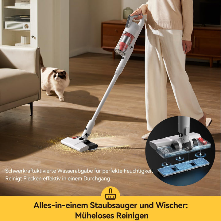 Deerma Staubsauger Kabellos: Akku Staubsauger mit Wischfunktion 2-in-1 Sauger mit Wischfunktion Vacu