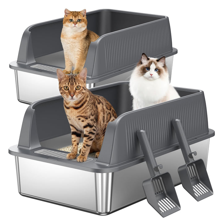 Edelstahl Offene Katzentoilette – extra grosse Katzentoilette mit hohen Seitenwänden für grosse Katz
