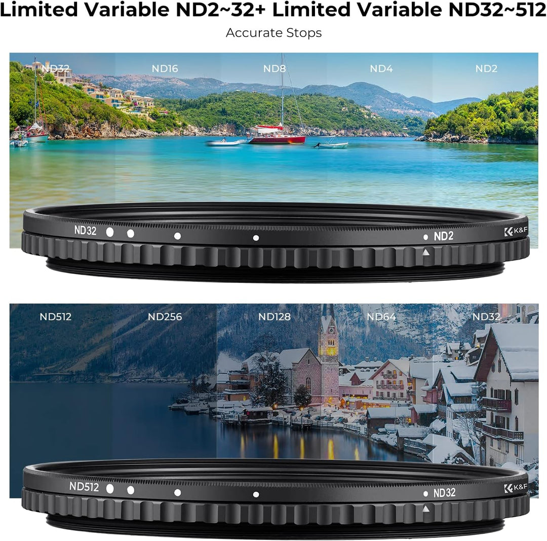 K&amp;F Concept Nano-X ND Filter 62mm Variabler Graufilter ND2-32(1-5 Blendenstufen)+ND32-512(5-9 Blende