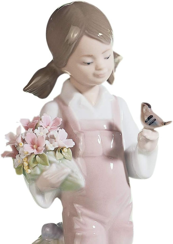 LLADRÓ Mädchen-Figur Kinderfrühling. Mädchen Mit Blumen. Porzellan.