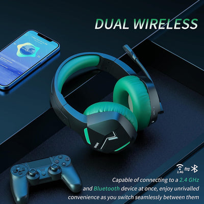 BINNUNE Gaming Headset, Wireless Headset für PS4 PS5 PC Playstation 4 5, Gaming Kopfhörer mit Mikrof