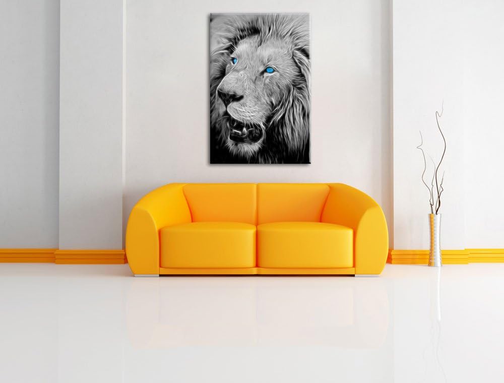 prächtiger weisser Löwe schwarz/weiss Deluxe Format: 100x70 cm auf Leinwand, XXL riesige Bilder fert