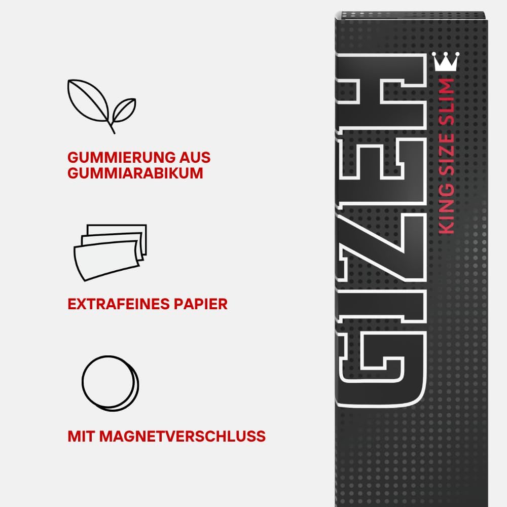 GIZEH BLACK® King Size Slim Blättchen zum Selbstdrehen - Packung mit Magnetverschluss, recyclebar -