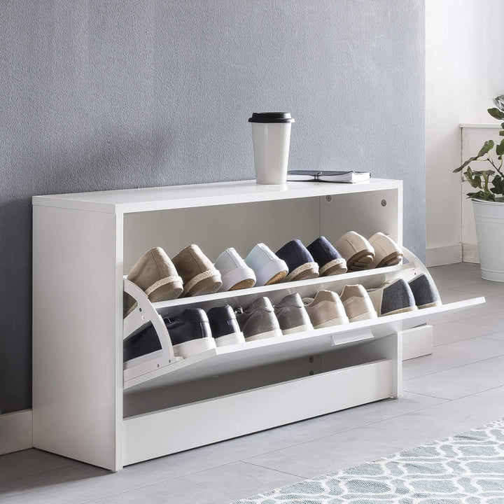 möbelando Schuhbank Split mit Sitzfläche Weiss Schuhkipper Holz 80 x 47 x 24 cm | Flurbank klein ges