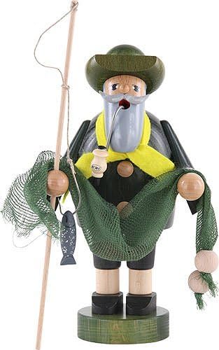 KWO Olbernhau Räuchermann Fischer, Holz, Mehrfarbig, 18 cm