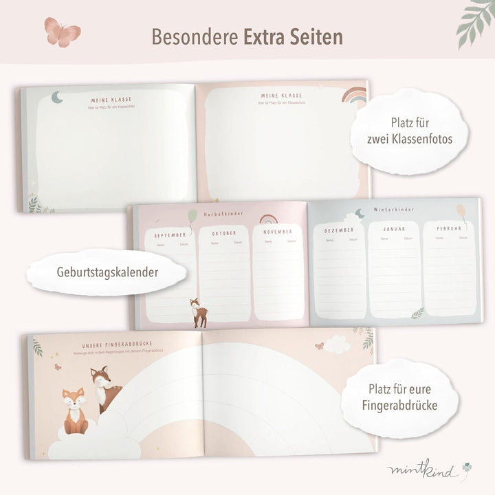 mintkind Freundebuch Grundschule – Boho Fuchs, Hardcover, 80 Seiten, DIN A5 quer, 140g Naturpapier,