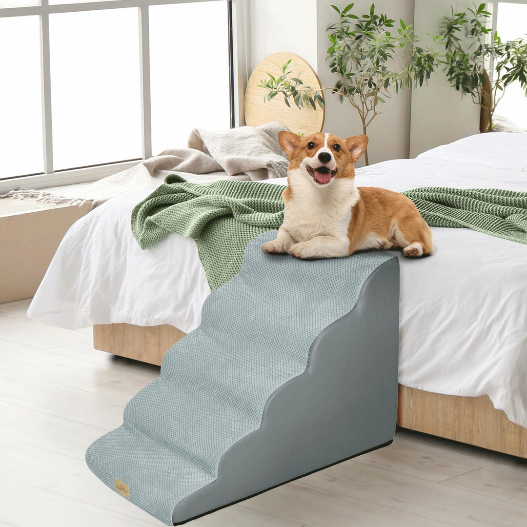 BingoPaw Haustiertreppe Hundetreppe 5 Stufen: Hundetreppe 56 cm Hoch Hunderampe für Bett und Sofa, B