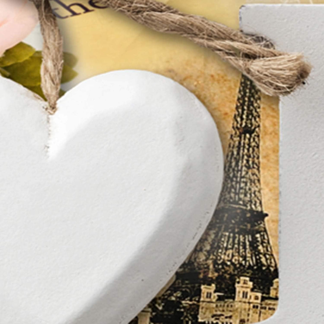 Feeby Wanddeko Home 120x40 cm Leinwandbild Kunstdruck Herz Vintage Paris Wohnung Beige Leinwandbild