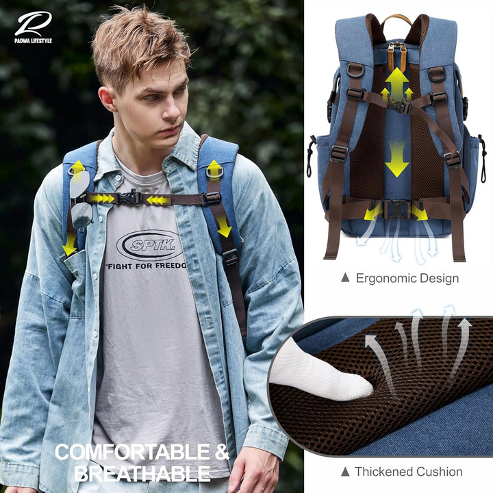 Padwa Lifestyle Kamerarucksack - Gewachstem Memory Canvas Kamerarucksack mit 16“ Laptop-/Objektivfac
