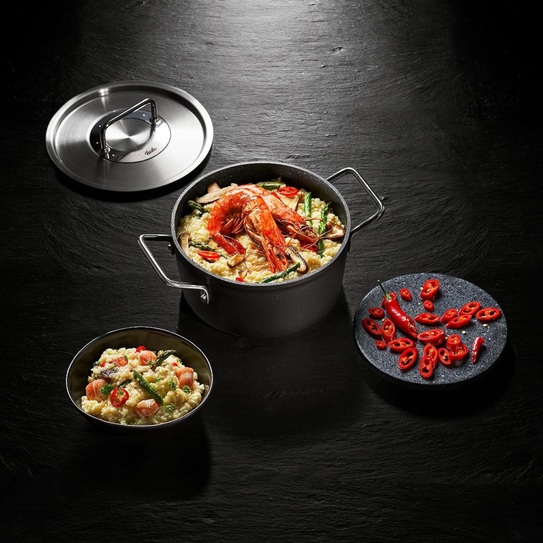 Fissler Adamant / Aluminium-Kochtopfset, 2-teilig, Töpfe-beschichtet mit Metalldeckel, antihaftend (