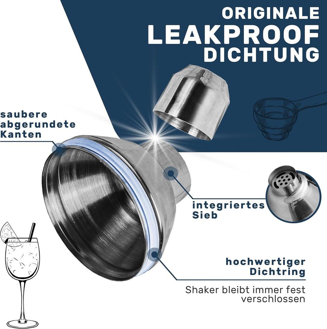 Grevening® Cocktail Shaker Set 16-teilig in praktischer und edler Holzkiste, tolle Geschenkverpackun