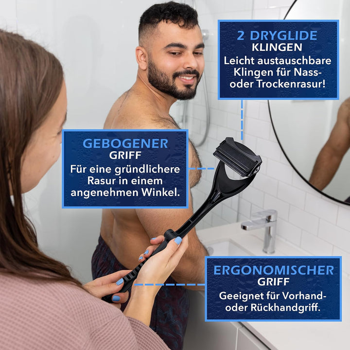 baKblade 2.0 Plus Rückenrasierer Herren - Ergonomischer Rückenhaarentferner für Männer - Brust &amp; Rüc