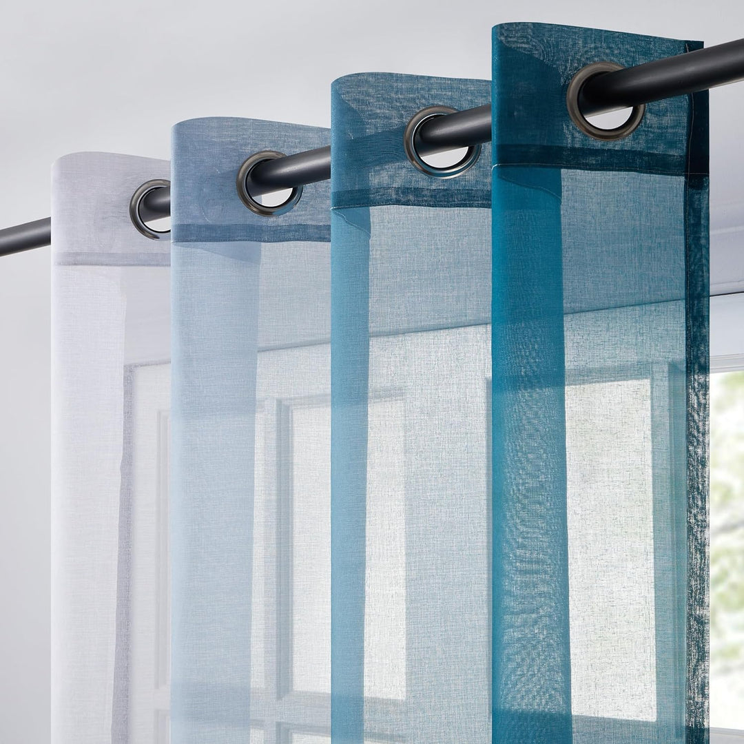 Topfinel Gardinen Türkis Farbverlauf Vorhänge Fenster Vorhang Transparent mit Ösen Ösenvorhang 2er S
