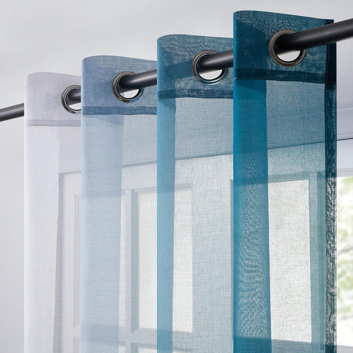 Topfinel Gardinen Türkis Farbverlauf Vorhänge Fenster Vorhang Transparent mit Ösen Ösenvorhang 2er S