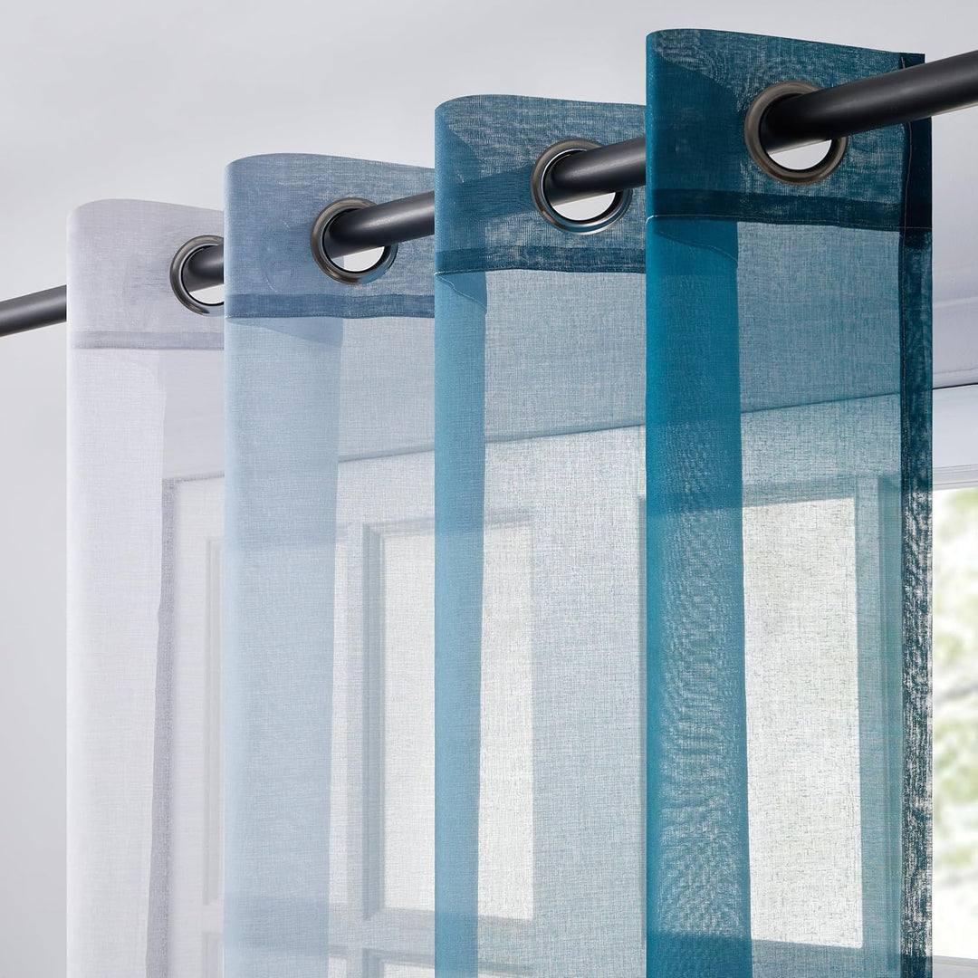 Topfine Farbverlauf Vorhang Türkis und Weisse Gardinen Halbtransparent Vorhänge 225 cm Lang Wohnzimm