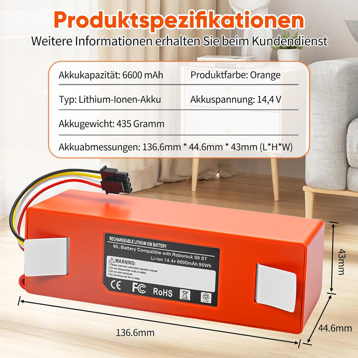 Akku für Roborock S7 Zubehör,S7 MaxV/MaxV Ultra,Q5/Max+/Pro+,Q7,Q7+/Max/Pro,S8+ Roboter Staubsauger,