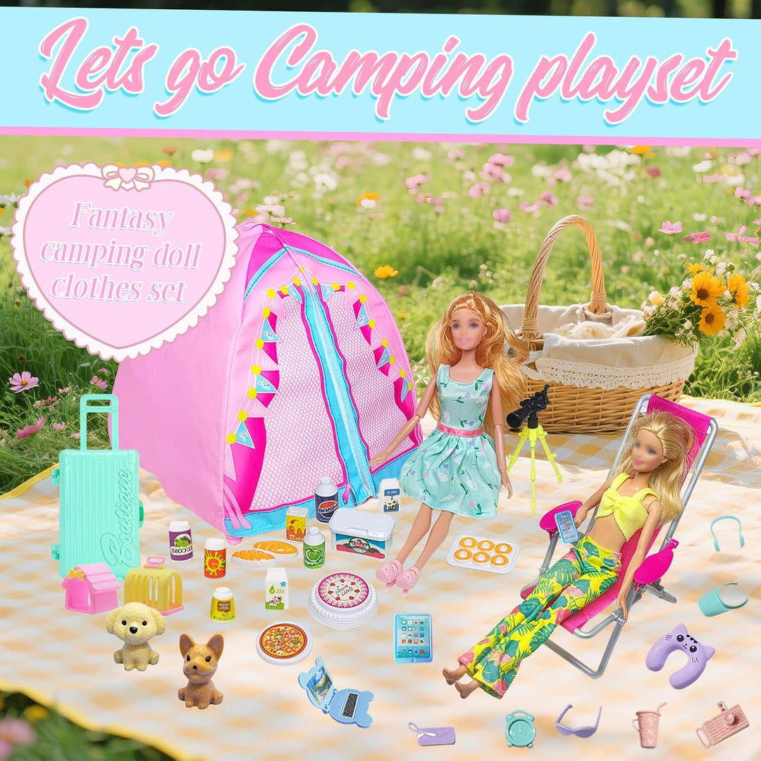 43 Kleidung Camping Sets Kompatibel mit Barbie 11.5inch Puppe, 1 Zelt 1 Liegestuhl 4 Oberteile 4 Hos
