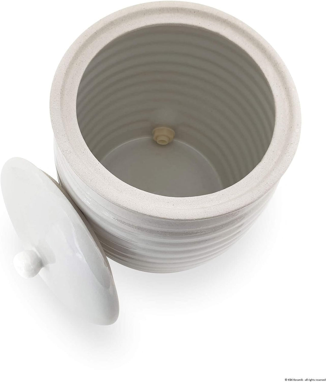 KERAZO Getränkespender, Fass, Rumtopf, Gefäss zur Fermentation von Kombucha inkl. Zapfhahn 6,0L, wei