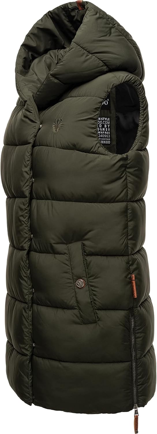 Navahoo warme Damen Winter Steppweste lang mit Kapuze Madilynaa XS-XXL XS Dark Olive, XS Dark Olive