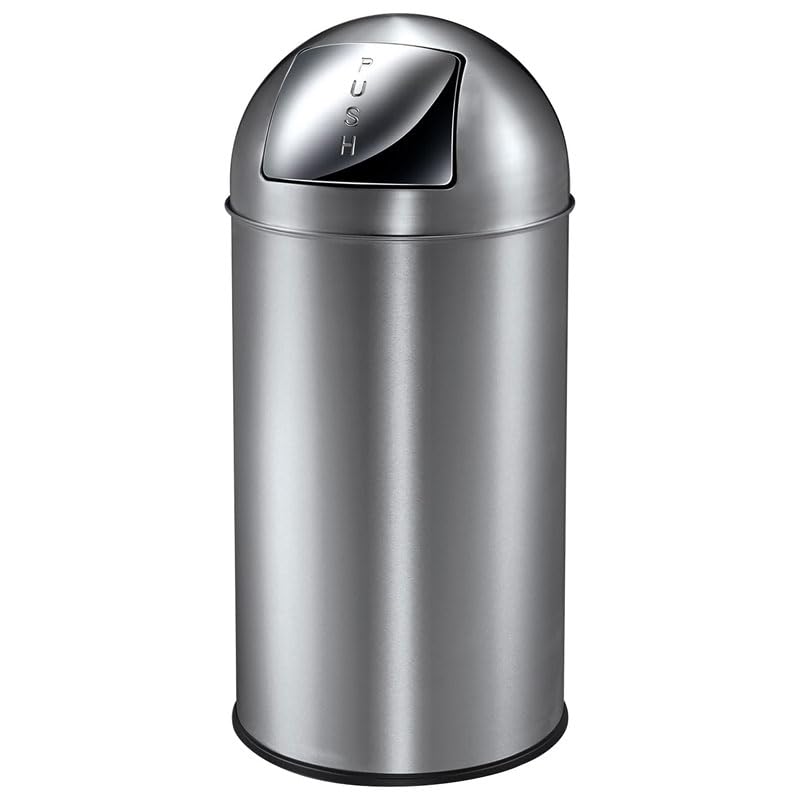 PROREGAL Abfallbehälter mit Pushdeckel & Inneneimer aus Metall | 40 Liter, HxBxT 74x34x34cm | Matt E