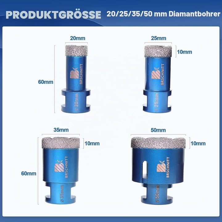 Diamantbohrer Fliesenbohrer Set - 20 25 35 50mm Diamantbohrer für Porzellan Fliese Granit Marmor Tro