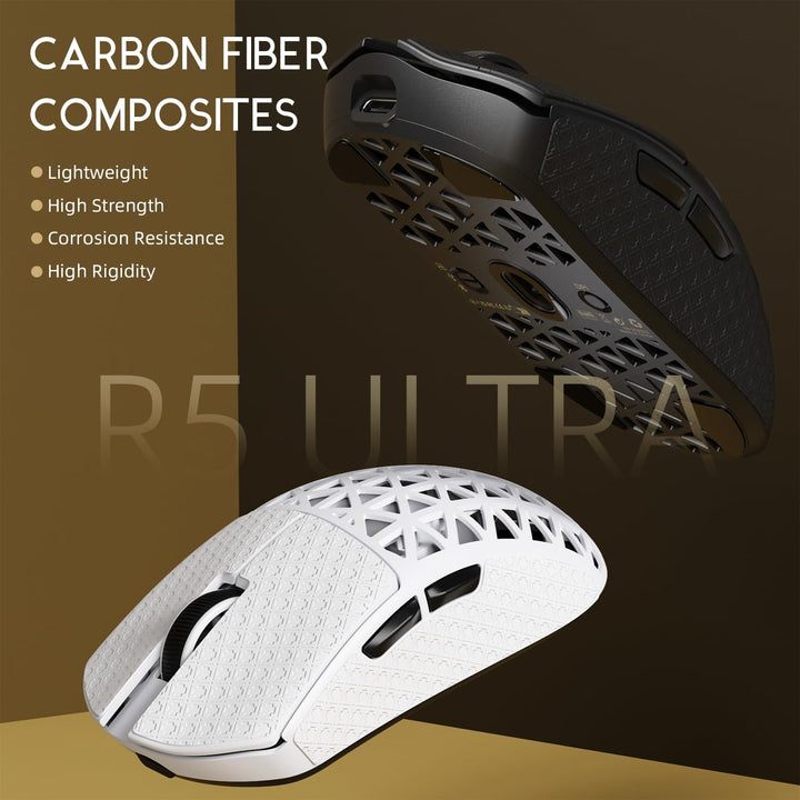ATTACK SHARK R5 Ultra Carbonfaser Gaming-Maus, 39g Superlight, 8000Hz Kabellose Mouse, 42000 DPI, PA