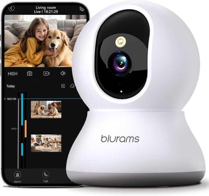 blurams 2K Überwachungskamera Innen, 360° WLAN Kamera,Bewegungsverfolgung Nachtsicht Haustier Kamera