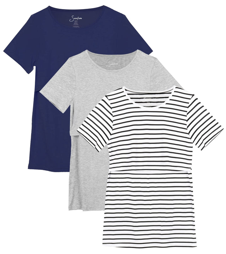 Sosolism 3er-Pack Stillshirt für Damen Weiches Stilltop Sommer Stilltshirt Mode Navy/Hell Grau/Gestr
