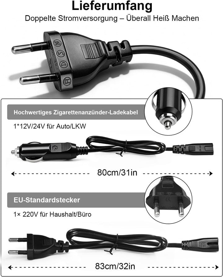 AUTOPkio 12V/24V 220V Netzkabel für Elektrische Lunchbox, Zigarettenanzünder Adapter für Auto LKW un