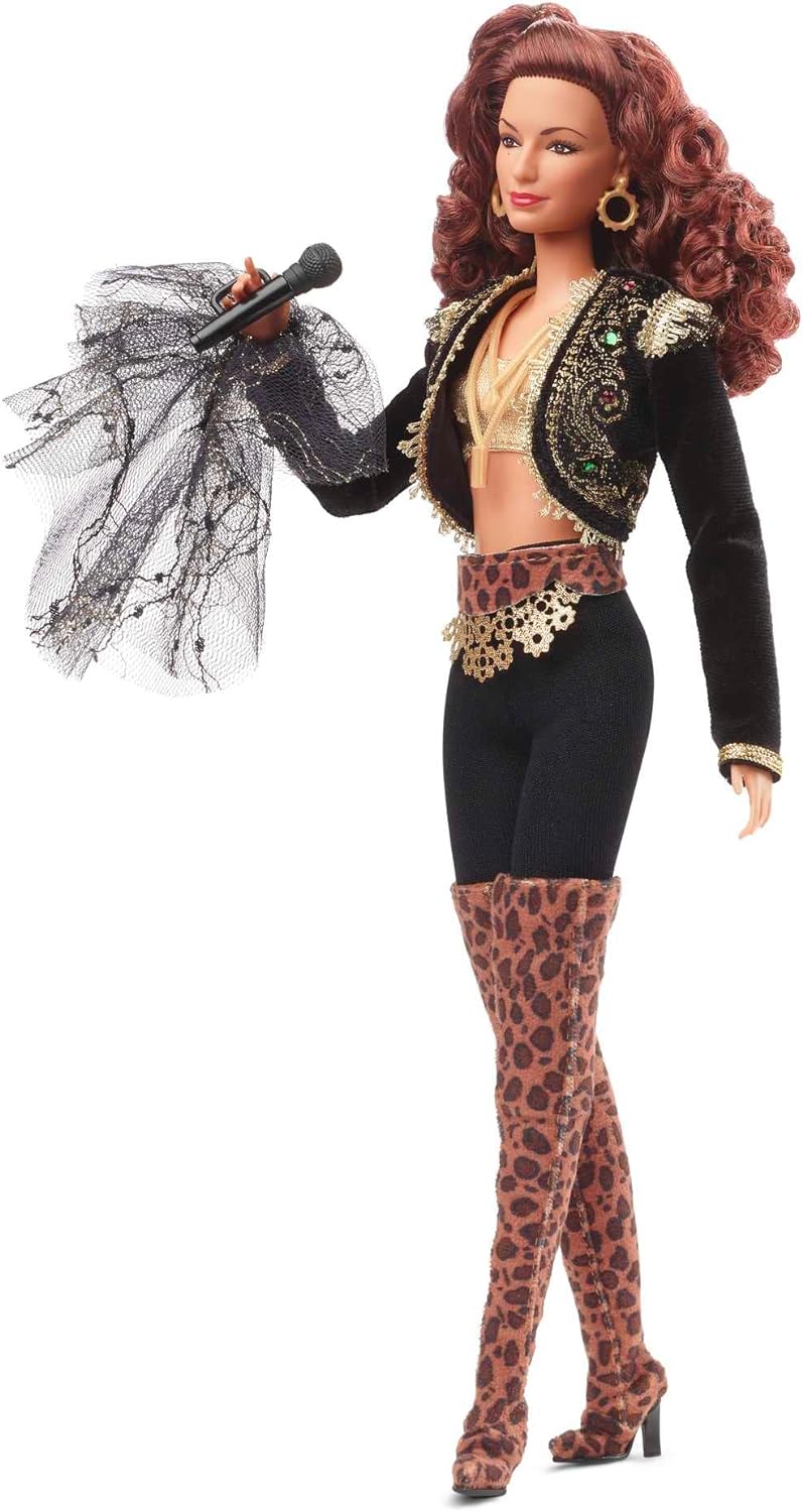 Barbie HCB85 - Signature Gloria Estefan Barbie-Puppe in goldener und schwarzer Mode mit Accessoires