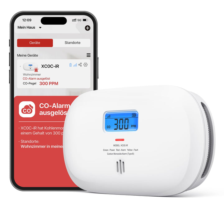 X-Sense Smart Kohlenmonoxid Melder XC0C-iR, Stummschaltung per App, CO Melder mit LCD-Digitalanzeige