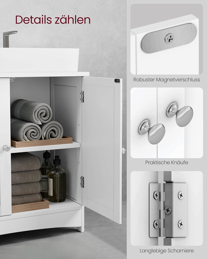 VASAGLE Waschbeckenunterschrank, Unterschrank, Waschtischunterschrank, Badezimmerschrank mit 2 Türen