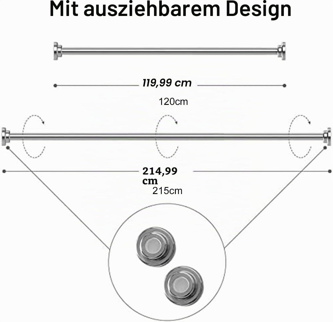 Teleskopstange Vorhangstange Duschvorhangstange ohne Bohren 115-200 CM, Edelstahl Shower Curtain Rod
