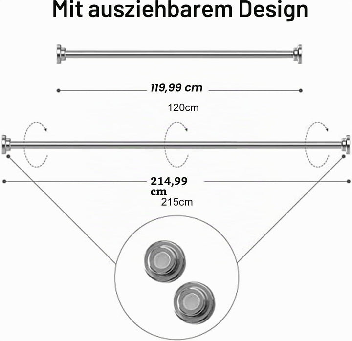 Teleskopstange Vorhangstange Duschvorhangstange ohne Bohren 115-200 CM, Edelstahl Shower Curtain Rod
