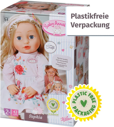 Zapf Creation 706572 Baby Annabell Sophia 43cm- weiche Stoffpuppe mit langen blonden Haaren, rosa Pu