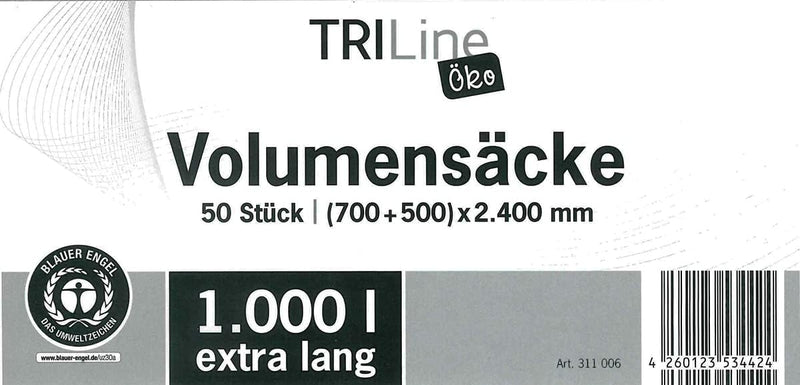 inapa Müllsack/Abfallsack Triline Öko: 1000l, transparent – ✓reissfest ✓belastbar ✓100% recyclingfäh