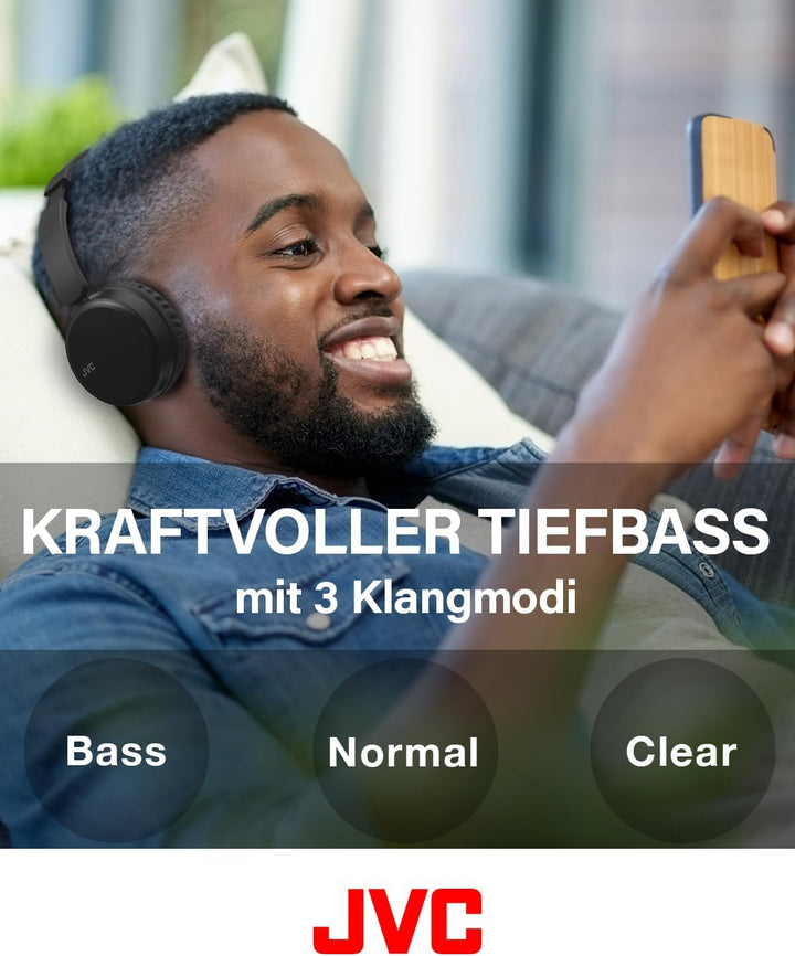 JVC HA-Z37W-B - Bluetooth On-Ear-Kopfhörer, Tiefbass, 3 Klangmodi (Bass/Klar/Normal), 35 Stunden Akk