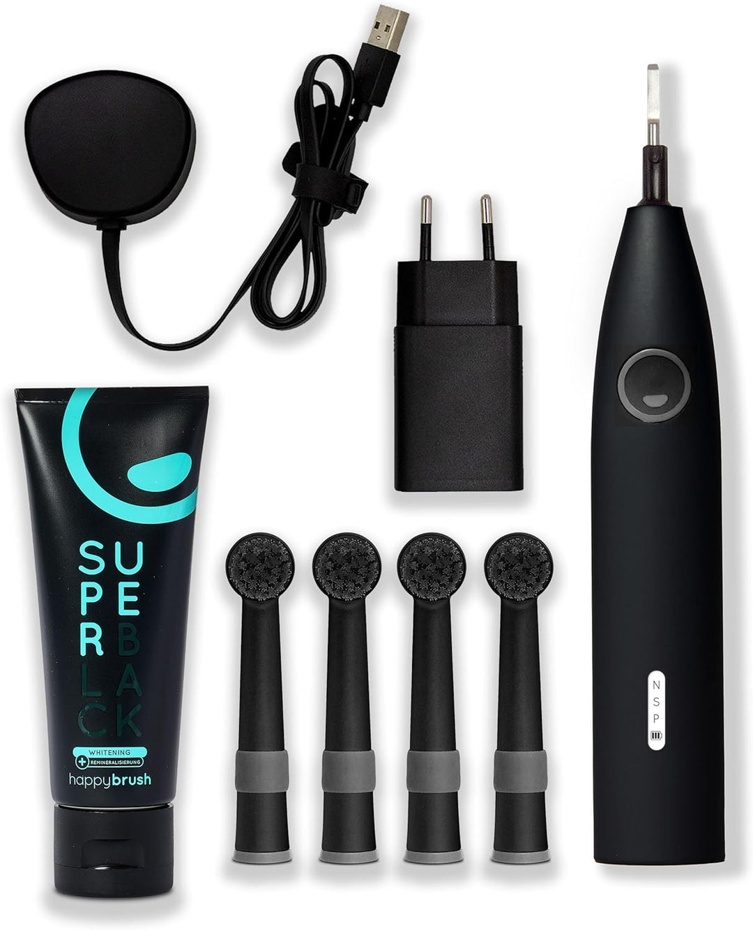 happybrush® Elektrische Zahnbürste Eco R2 - Nachhaltige rotierende Zahnbürste mit Power-Akku inkl. 3