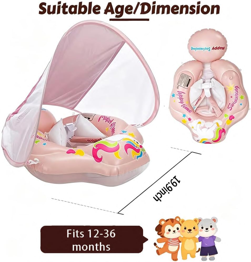 Baby Schwimmring mit abnehmbarem sonnendach,Schwimmhilfe verstellbare Schultergurte Blau, Blau