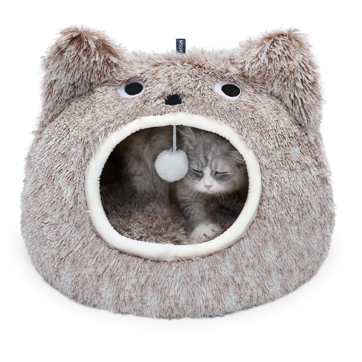 CATISM Katzenhöhle Katzenbett Waschbar Katzenschlafplatz für Katzen Cute Moster Plüsch Haustier Katz